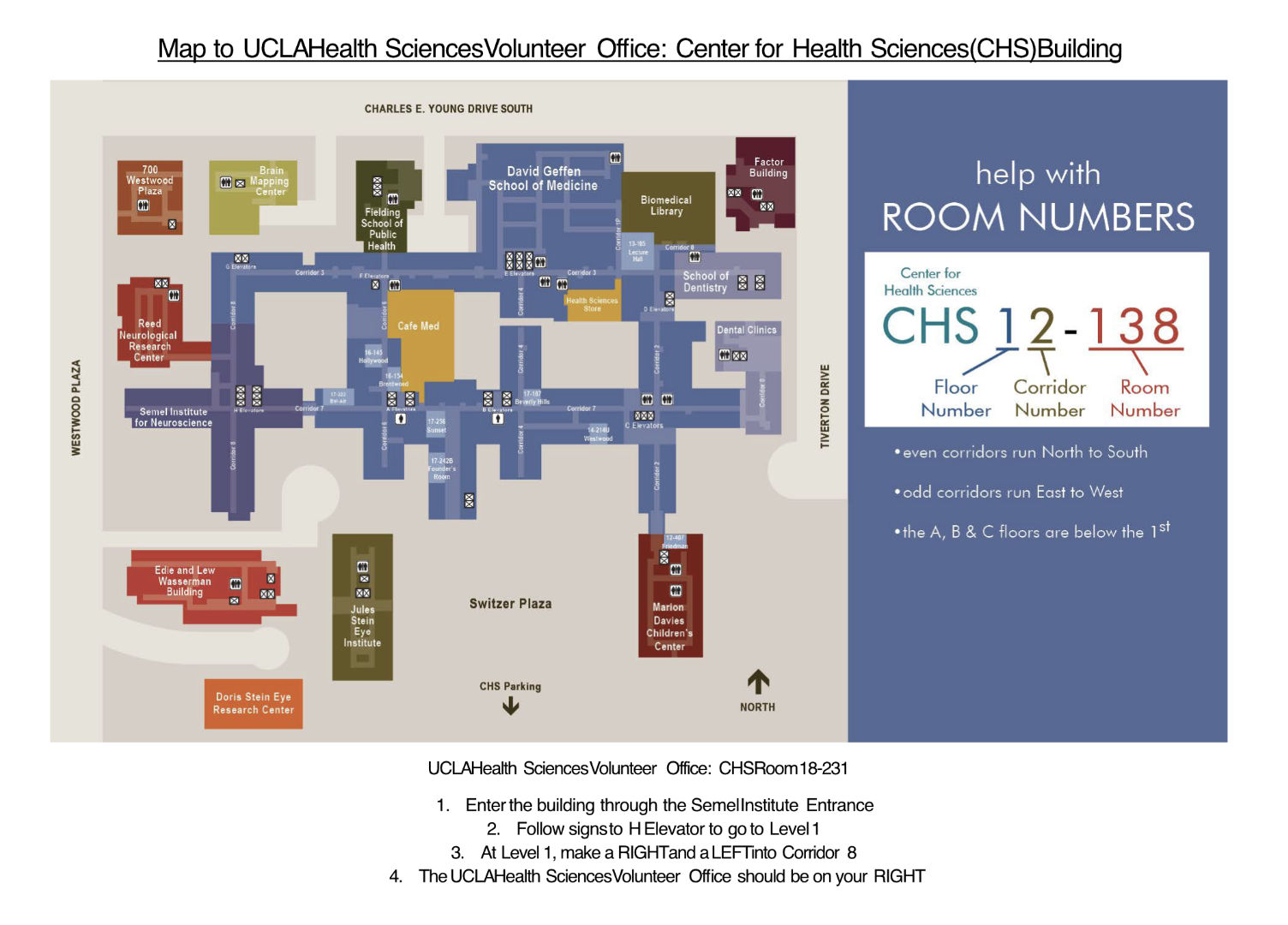 Floor plan for CHS south tower. Directions to get to our lab space
